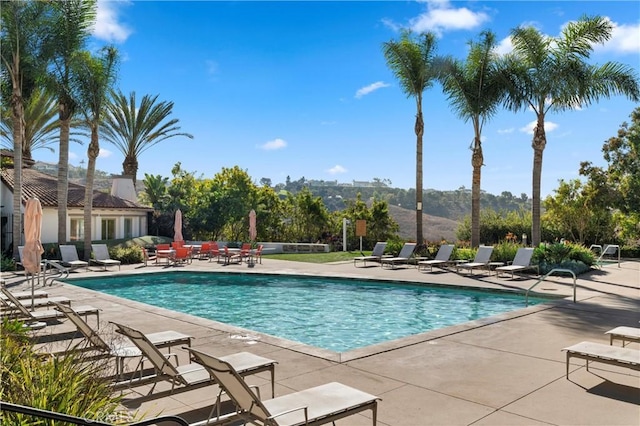 view of swimming pool with a patio area