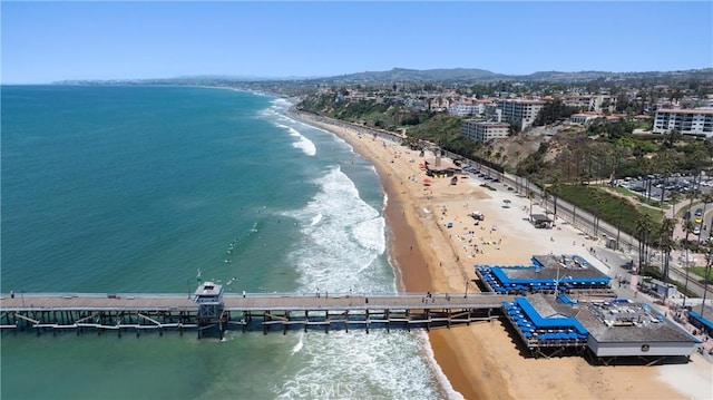 aerial view with a beach view and a water view