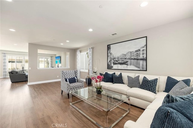 living room with wood-type flooring