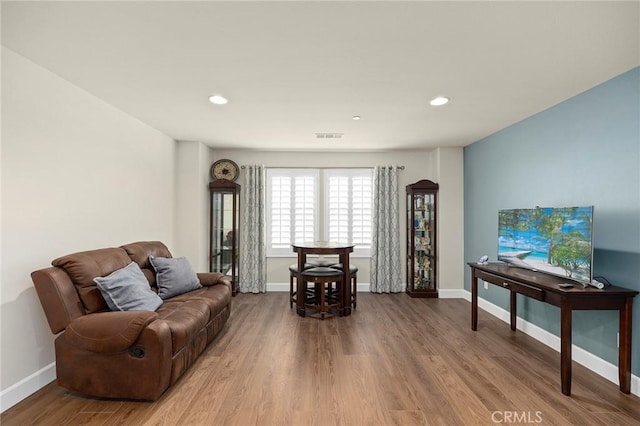 living room with hardwood / wood-style flooring