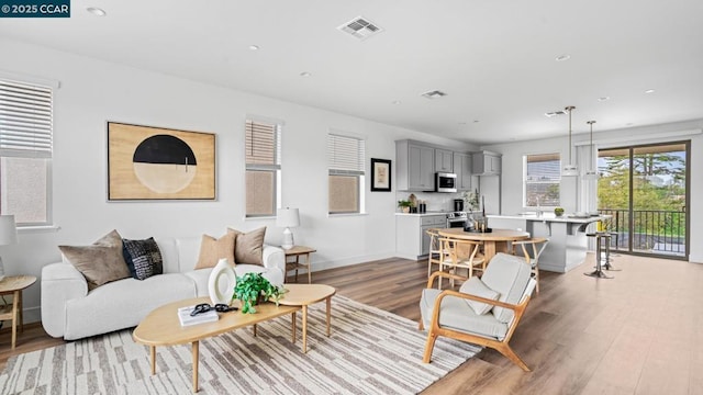 living room with light hardwood / wood-style floors