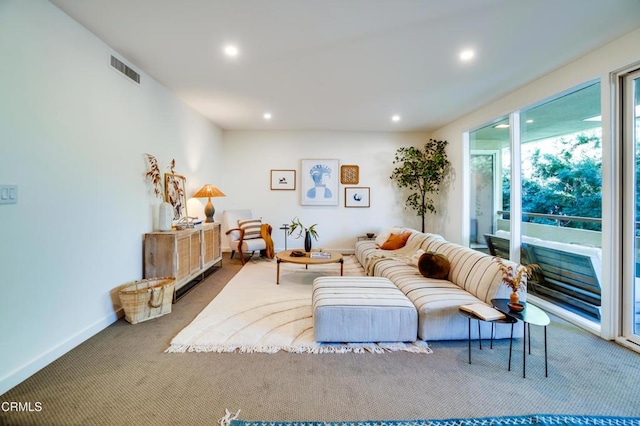 living room with carpet flooring