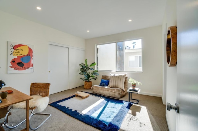 living area featuring carpet floors