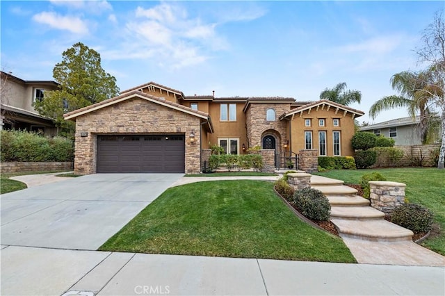 view of front of house featuring a garage and a front lawn