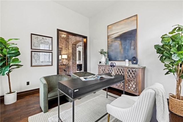 office area with dark hardwood / wood-style floors