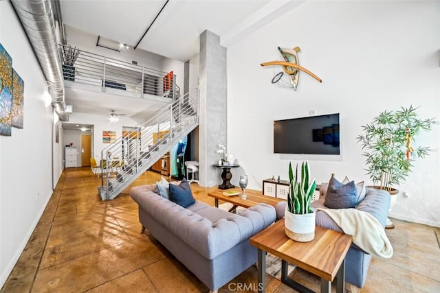 living room with concrete floors