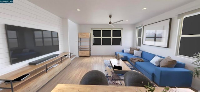 living room with light hardwood / wood-style flooring