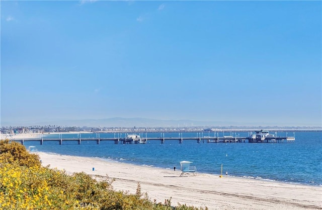 property view of water featuring a beach view