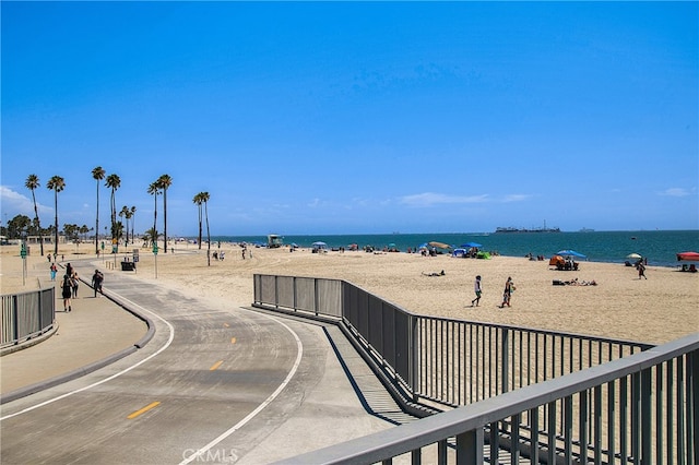 view of water feature featuring a beach view