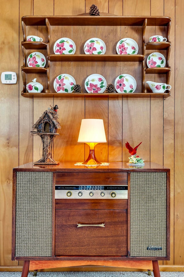 details featuring wood walls