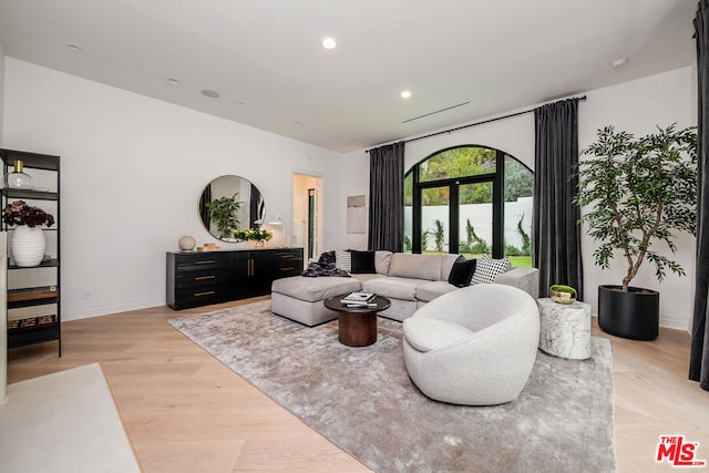 living room with light wood-type flooring