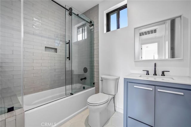 full bathroom with vanity, toilet, and combined bath / shower with glass door