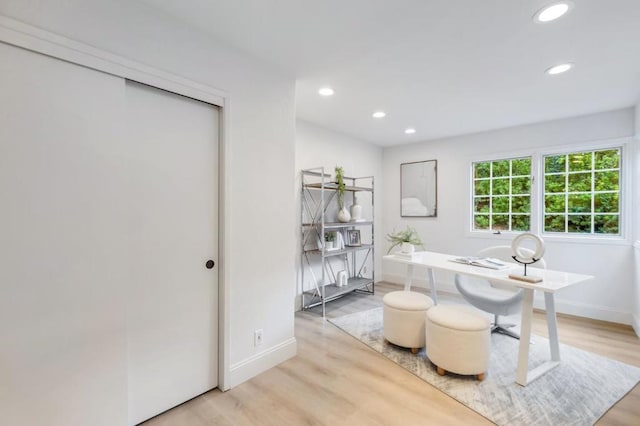 office with light hardwood / wood-style floors