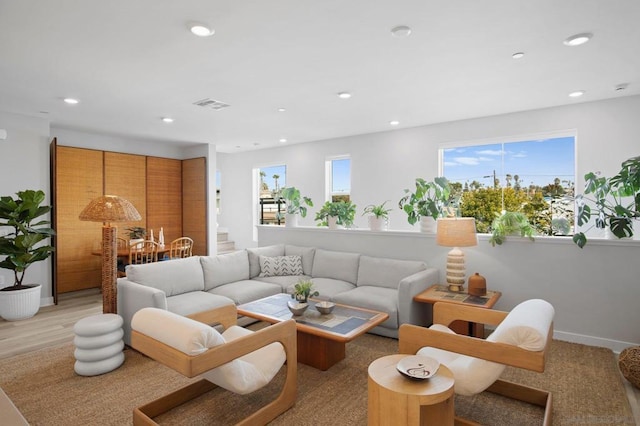 living room with light wood-type flooring