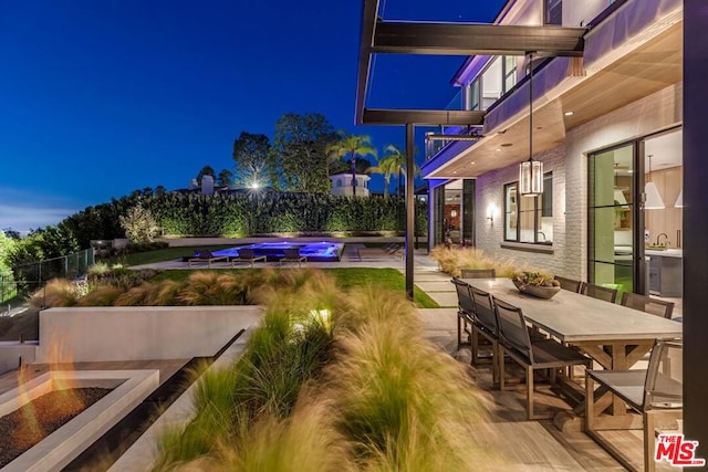 patio at night with sink