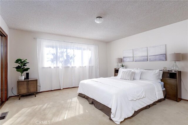 bedroom featuring carpet floors and a textured ceiling