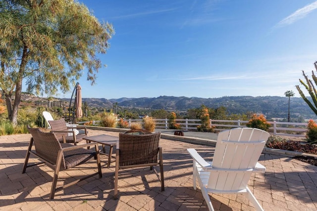 view of patio featuring a mountain view