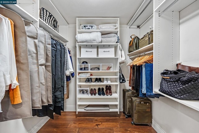 walk in closet featuring dark hardwood / wood-style floors