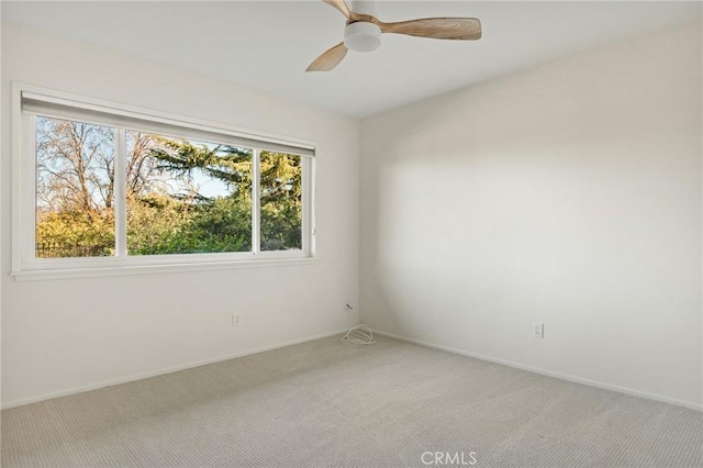 spare room featuring ceiling fan and carpet flooring