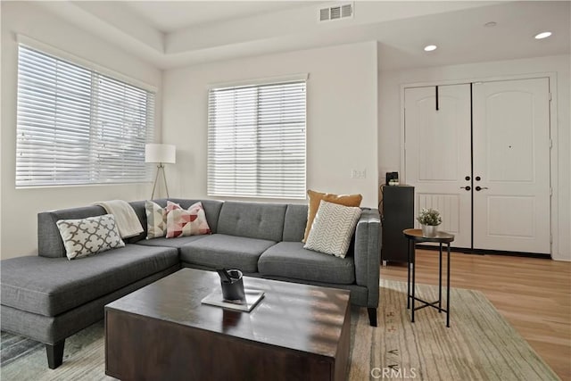 living room with light wood-type flooring