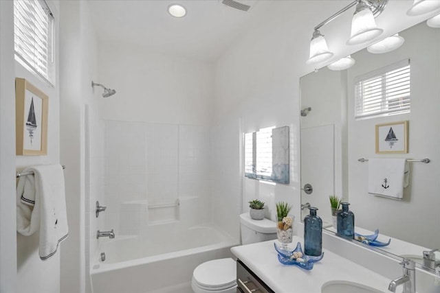 full bathroom with vanity, toilet, and shower / bath combination