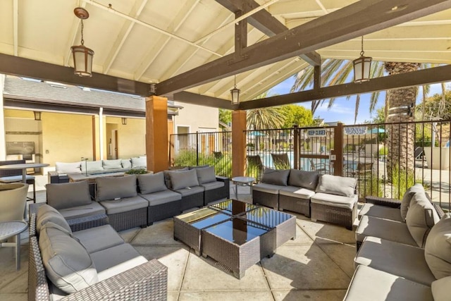 view of patio featuring a gazebo and an outdoor hangout area