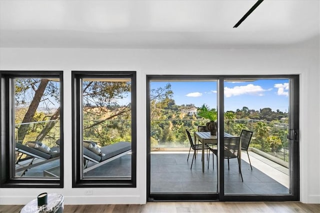 doorway to outside with hardwood / wood-style flooring and a healthy amount of sunlight