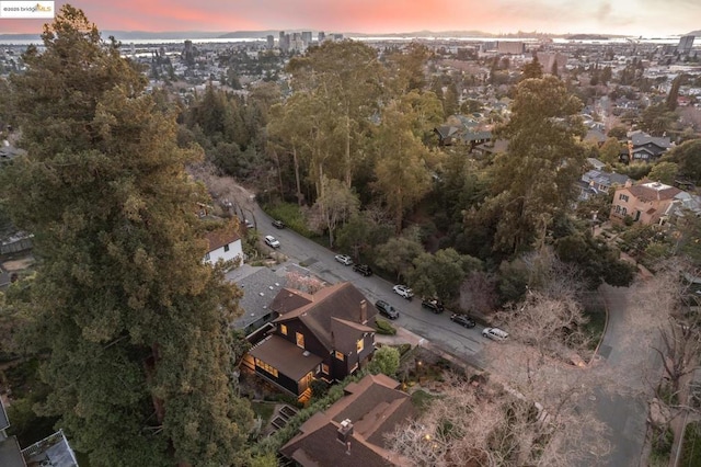 view of aerial view at dusk