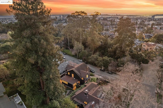 view of aerial view at dusk