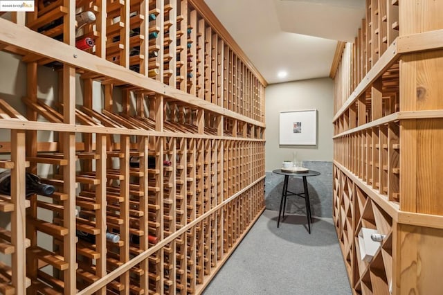 wine area featuring carpet floors