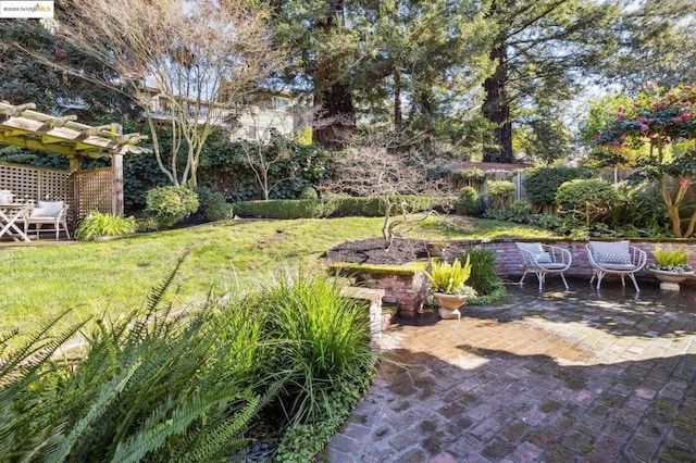 view of yard with a patio and a pergola