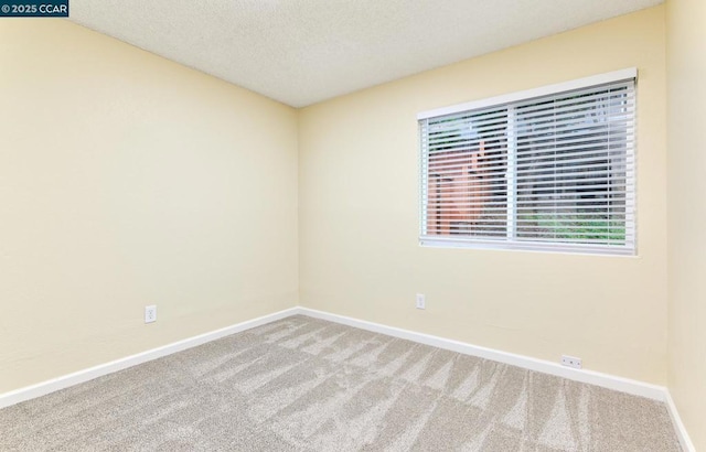 carpeted empty room featuring a textured ceiling