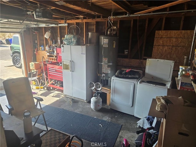 basement with separate washer and dryer and secured water heater