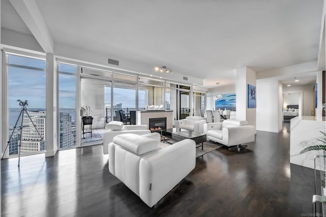 living room featuring dark hardwood / wood-style floors