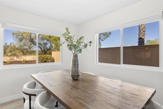 dining space featuring light hardwood / wood-style floors