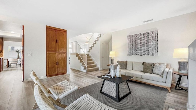 living room featuring light wood-type flooring