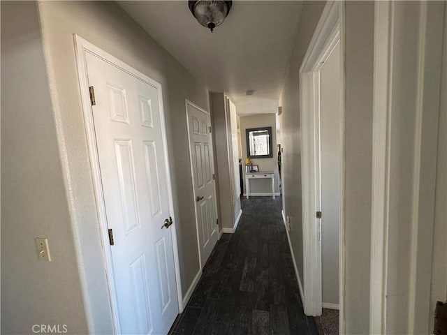 corridor featuring dark hardwood / wood-style flooring