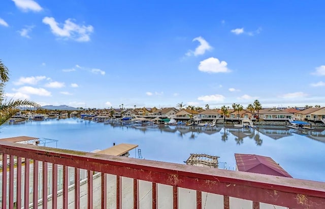 view of water feature with a boat dock