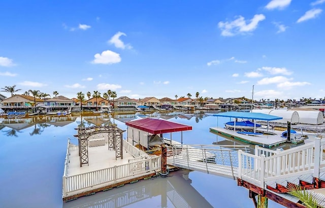 dock area with a water view