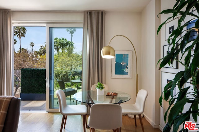 dining space featuring light hardwood / wood-style flooring