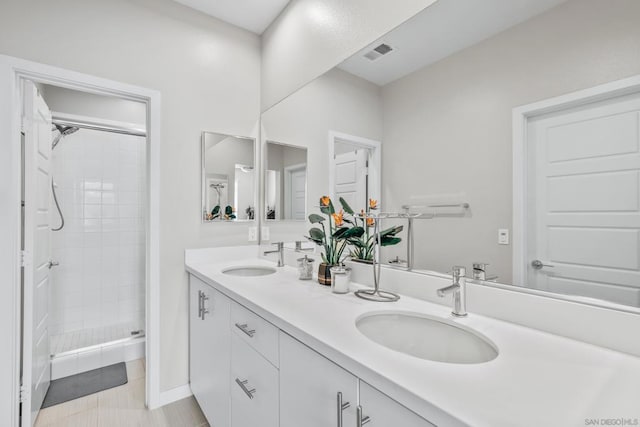 bathroom featuring vanity and walk in shower