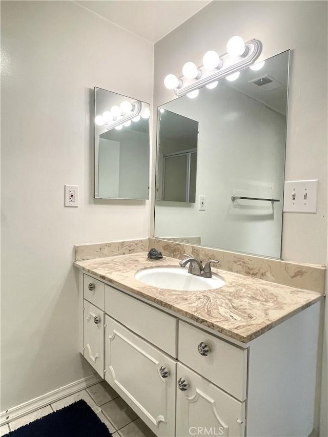 bathroom with vanity and tile patterned floors