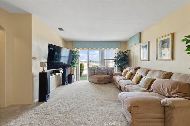 living room with light colored carpet