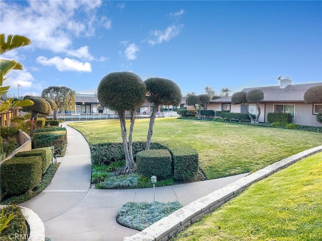 view of home's community with a lawn