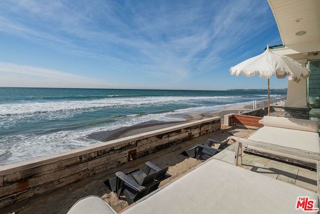 view of water feature with a view of the beach