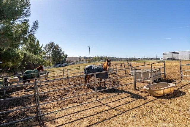 view of yard featuring a rural view and an outbuilding