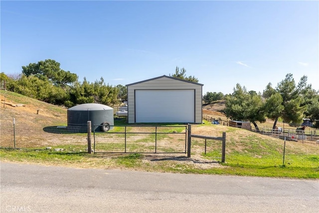 garage with a rural view