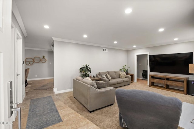 living room with crown molding