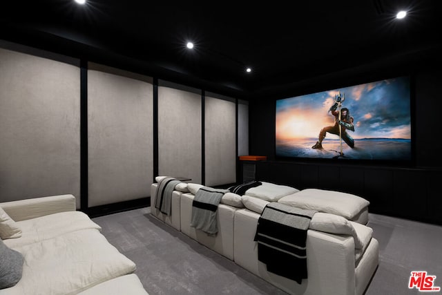 home theater with carpet flooring