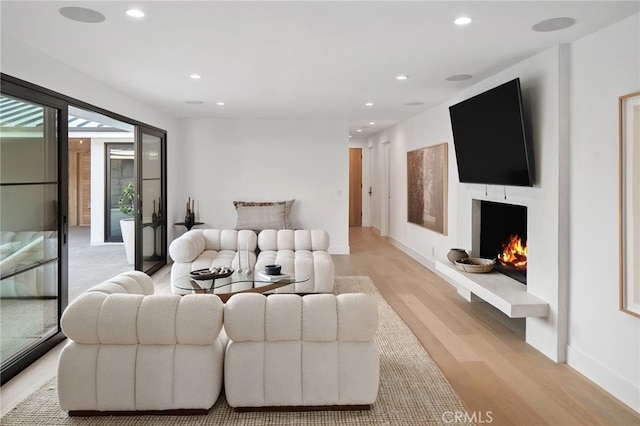 living room with light hardwood / wood-style floors